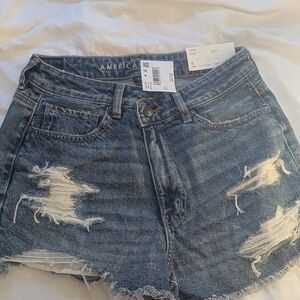 American Eagle Outfitters Blue Distressed Jean Shorts